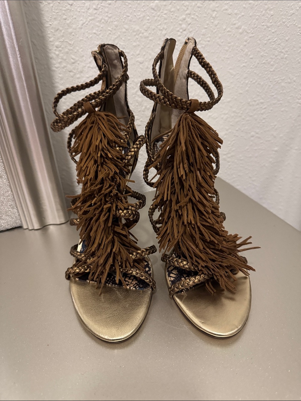 Sam Edelman Brown Braided Fringe Strappy High-Heels